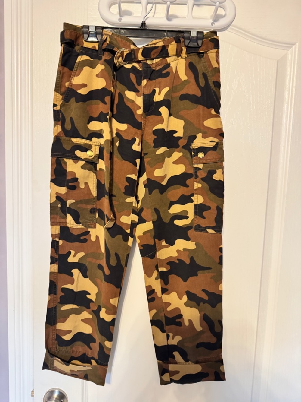 Michael Kors Camo Cargo Pants Belted Utility Small Tailored